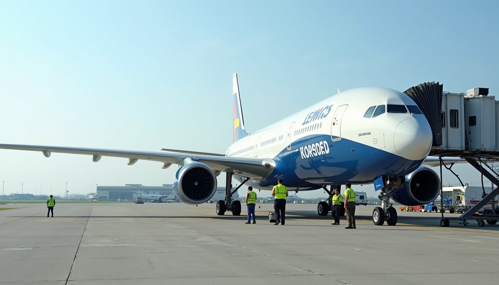 Frachtflugzeug mit operational-services-Branding auf dem Rollfeld, KI-generiert